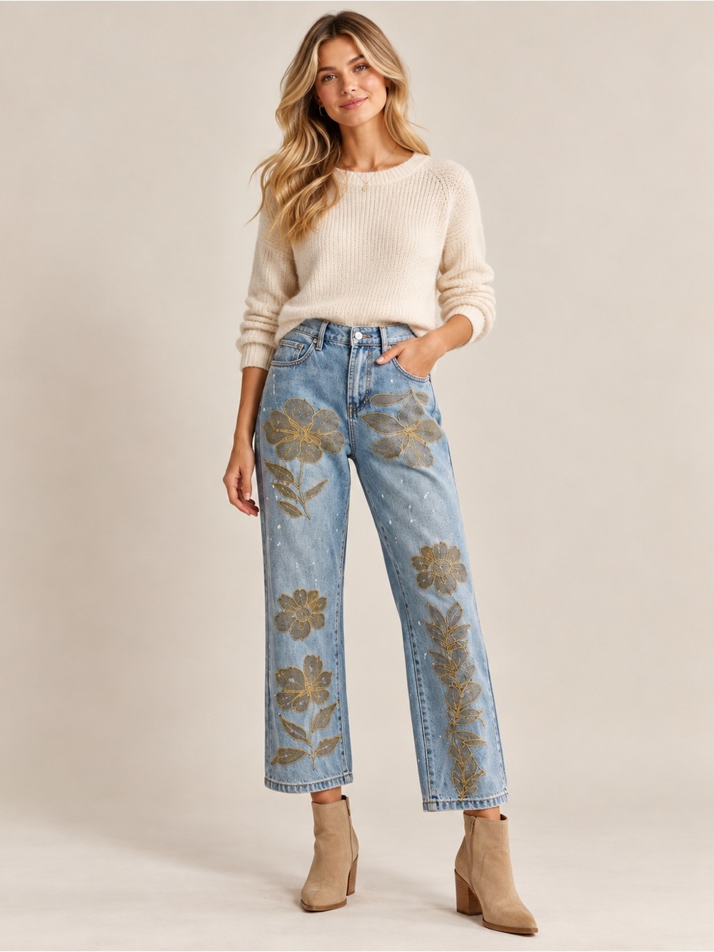 New oli & Hali embroidered jeans brand new style! L XL